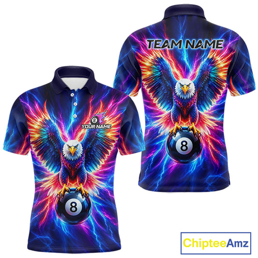 Eagle Billiard Polo 1/4-Zip Shirt For Men Custom Neon Colorful Thunder 8 Ball Pool Jersey Gift NYN4594