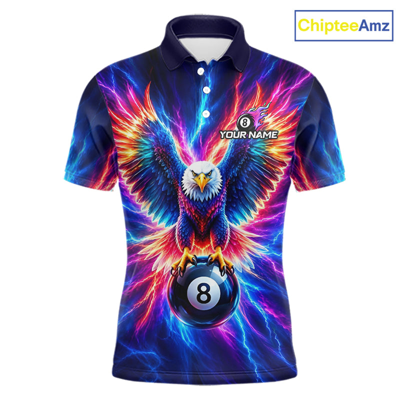 Eagle Billiard Polo 1/4-Zip Shirt For Men Custom Neon Colorful Thunder 8 Ball Pool Jersey Gift NYN4594