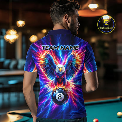 Eagle Billiard Polo 1/4-Zip Shirt For Men Custom Neon Colorful Thunder 8 Ball Pool Jersey Gift NYN4594