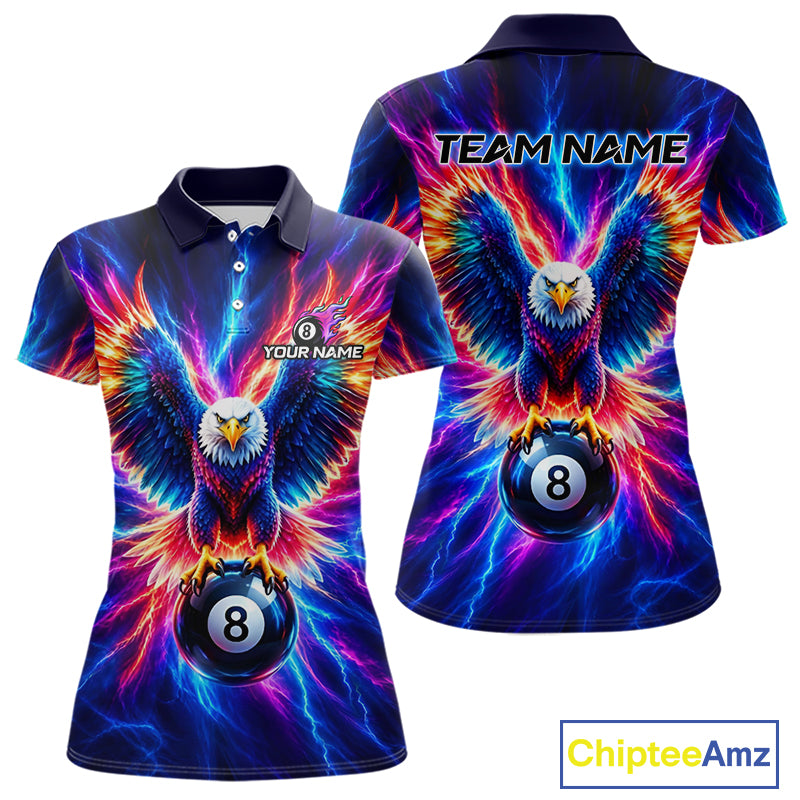 Eagle Billiard Polo 1/4-Zip Shirt For Women Custom Neon Colorful Thunder 8 Ball Pool Jersey Gift NYN4594