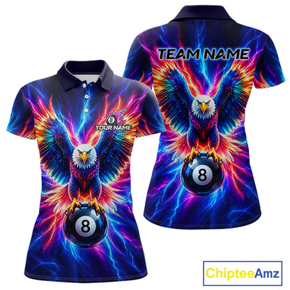 Eagle Billiard Polo 1/4-Zip Shirt For Women Custom Neon Colorful Thunder 8 Ball Pool Jersey Gift NYN4594