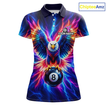 Eagle Billiard Polo 1/4-Zip Shirt For Women Custom Neon Colorful Thunder 8 Ball Pool Jersey Gift NYN4594