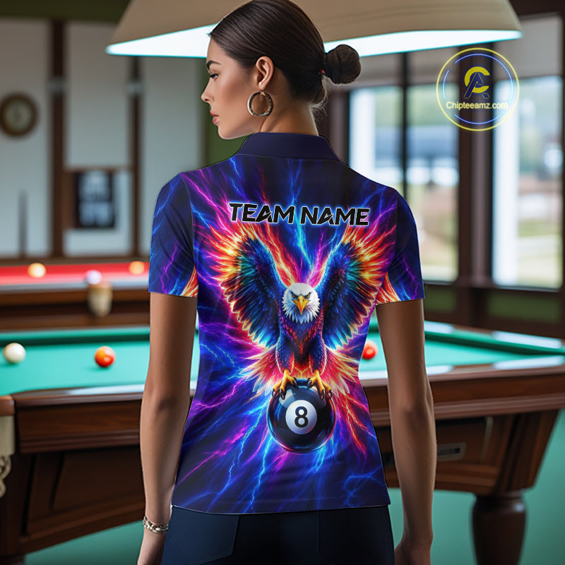 Eagle Billiard Polo 1/4-Zip Shirt For Women Custom Neon Colorful Thunder 8 Ball Pool Jersey Gift NYN4594