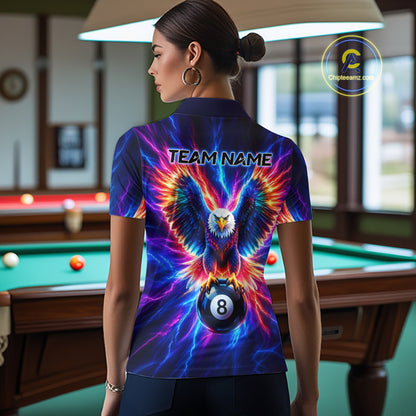 Eagle Billiard Polo 1/4-Zip Shirt For Women Custom Neon Colorful Thunder 8 Ball Pool Jersey Gift NYN4594
