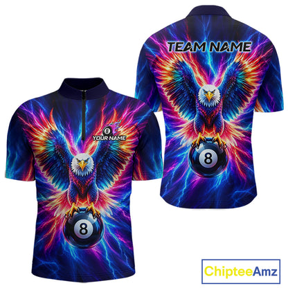 Eagle Billiard Polo 1/4-Zip Shirt For Men Custom Neon Colorful Thunder 8 Ball Pool Jersey Gift NYN4594