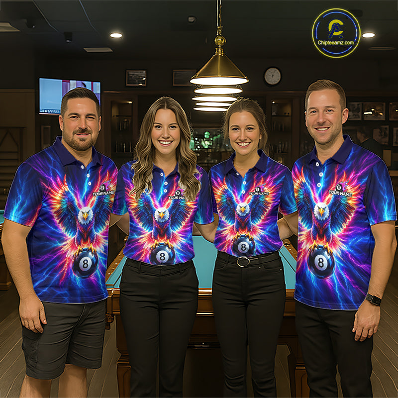 Eagle Billiard Polo 1/4-Zip Shirt For Men Custom Neon Colorful Thunder 8 Ball Pool Jersey Gift NYN4594