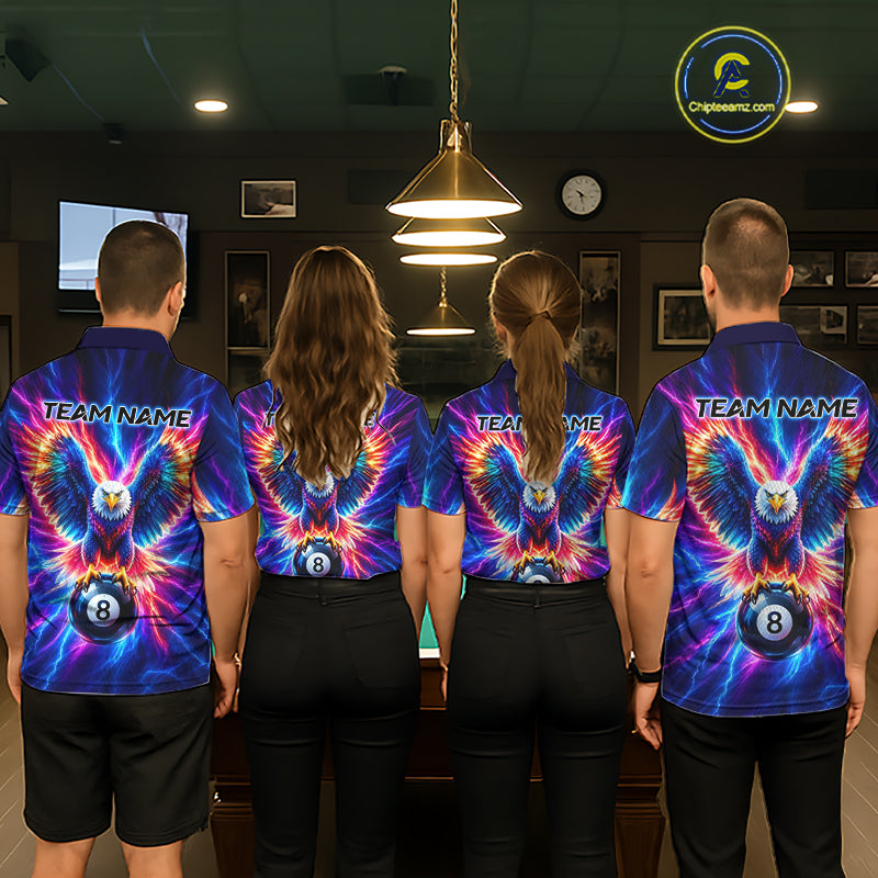 Eagle Billiard Polo 1/4-Zip Shirt For Men Custom Neon Colorful Thunder 8 Ball Pool Jersey Gift NYN4594