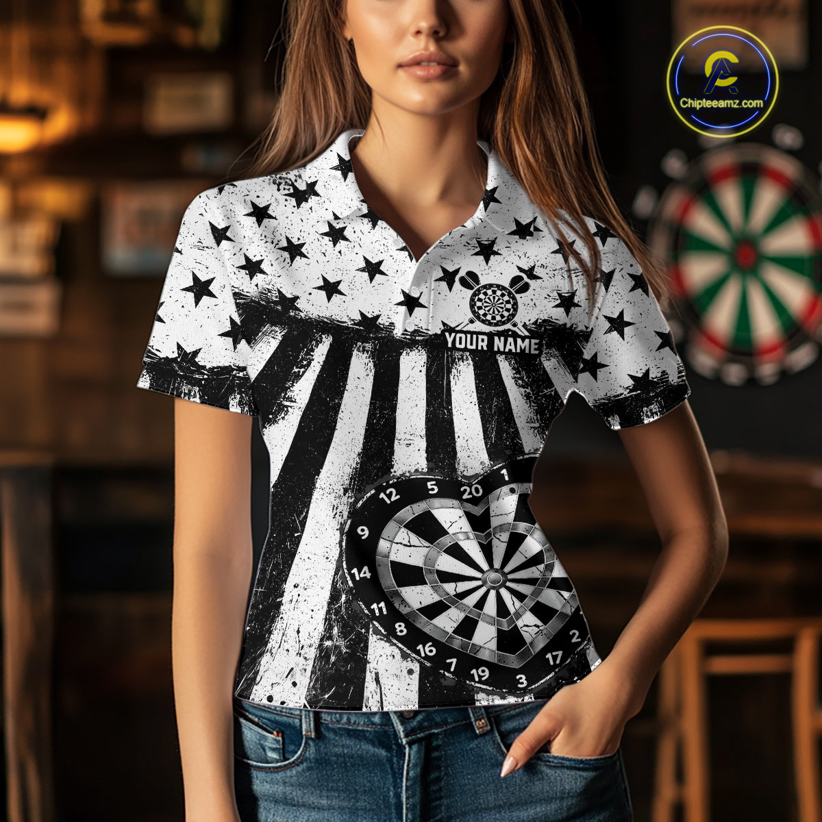 Black White Heart Broken Dartboard Women Darts Valentine Shirt Custom Dart Polo Couple Gifts NYN2543