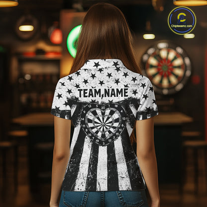 Black White Heart Broken Dartboard Women Darts Valentine Shirt Custom Dart Polo Couple Gifts NYN2543