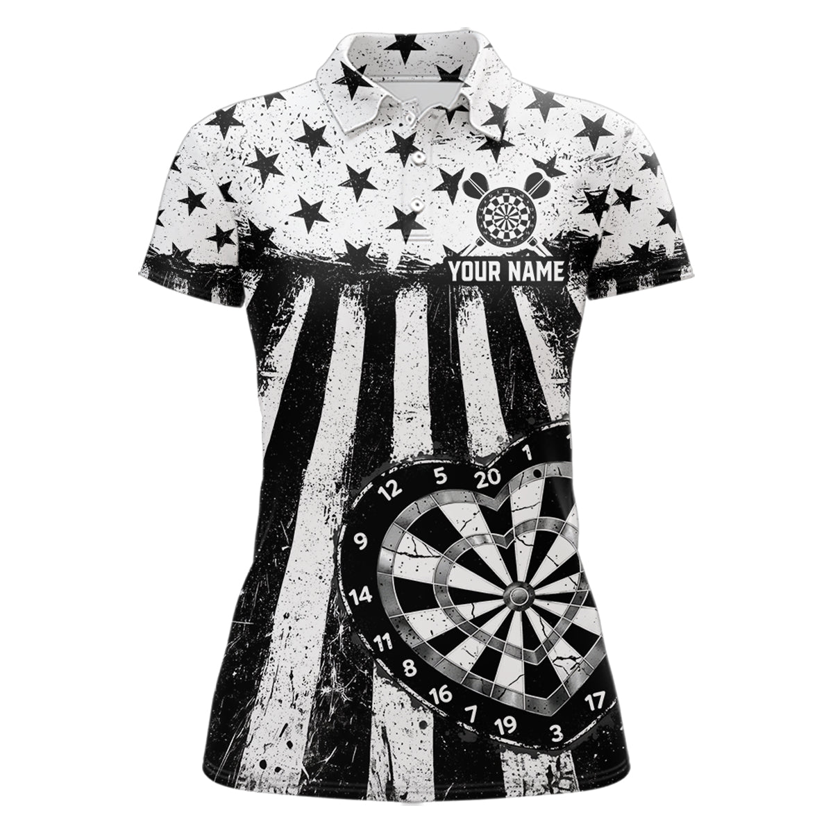 Black White Heart Broken Dartboard Women Darts Valentine Shirt Custom Dart Polo Couple Gifts NYN2543