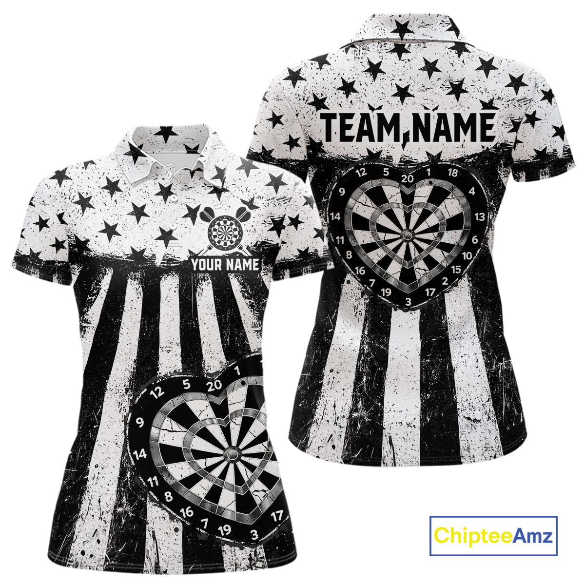 Black White Heart Broken Dartboard Women Darts Valentine Shirt Custom Dart Polo Couple Gifts NYN2543
