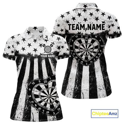 Black White Heart Broken Dartboard Women Darts Valentine Shirt Custom Dart Polo Couple Gifts NYN2543