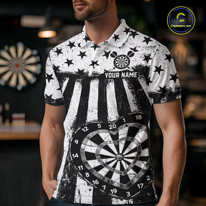 Black White Heart Broken Dartboard Men Darts Valentine Shirt Custom Dart Polo Couple Gifts NYN2543