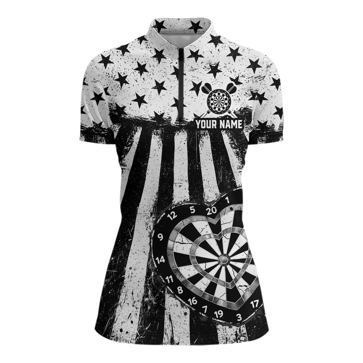 Black White Heart Broken Dartboard Women Darts Valentine Shirt Custom Dart 1/4-Zip Couple Gifts NYN2543