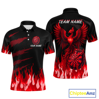 Men's Custom Darts Team Shirt With Maroon Phoenix Dartboard And Flame Pattern NYN0342