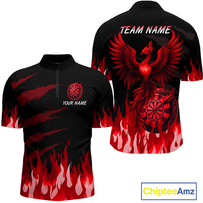 Men's Custom Darts Team Shirt With Maroon Phoenix Dartboard And Flame Pattern NYN0342