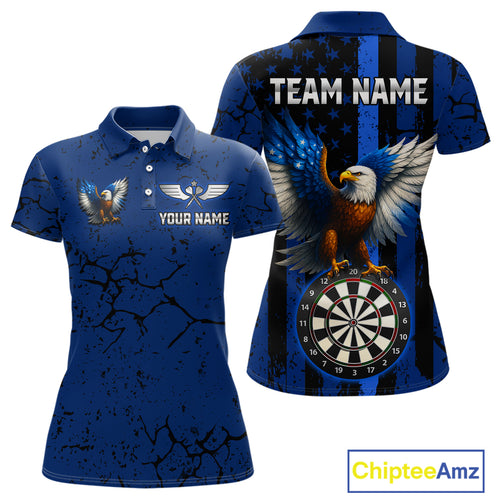 US Flag Eagle Dartboard Grunge Blue Darts Shirt For Women - Custom Name & Team Jersey NYN0609