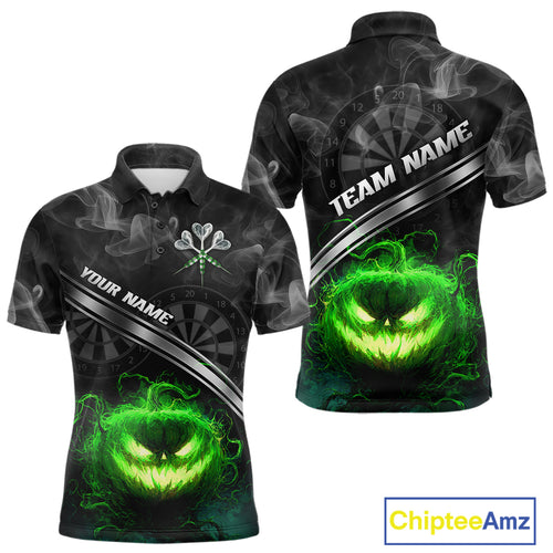 Halloween Men Darts Shirt Personalized Green Pumpkin Dartboard, Halloween Dart Jerseys NYN1164