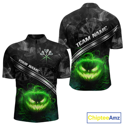 Halloween Men Darts Shirt Personalized Green Pumpkin Dartboard, Halloween Dart Jerseys NYN1164