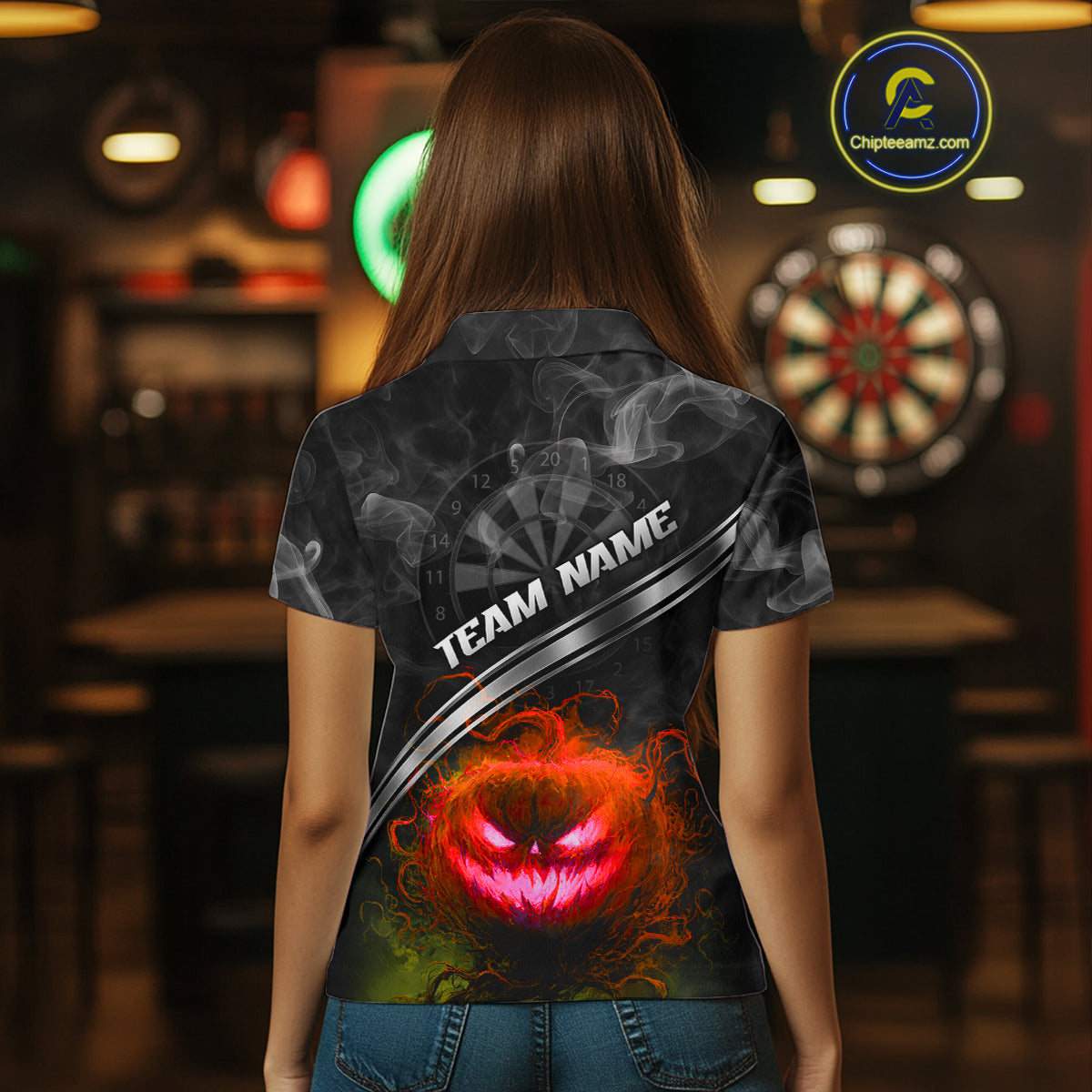 Halloween Women Darts Shirt Personalized Red Pumpkin Dartboard, Halloween Dart Jerseys NYN1165