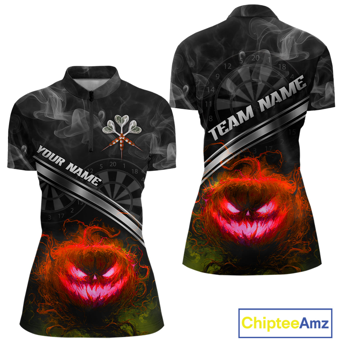 Halloween Women Darts Shirt Personalized Red Pumpkin Dartboard, Halloween Dart Jerseys NYN1165