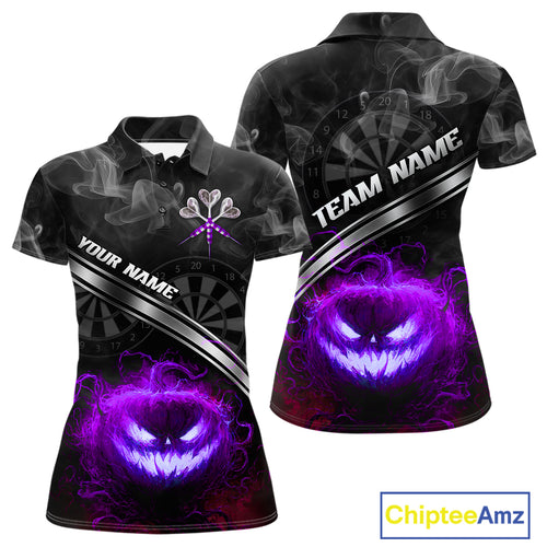 Halloween Women Darts Shirt Personalized Purple Pumpkin Dartboard, Halloween Dart Jerseys NYN1166