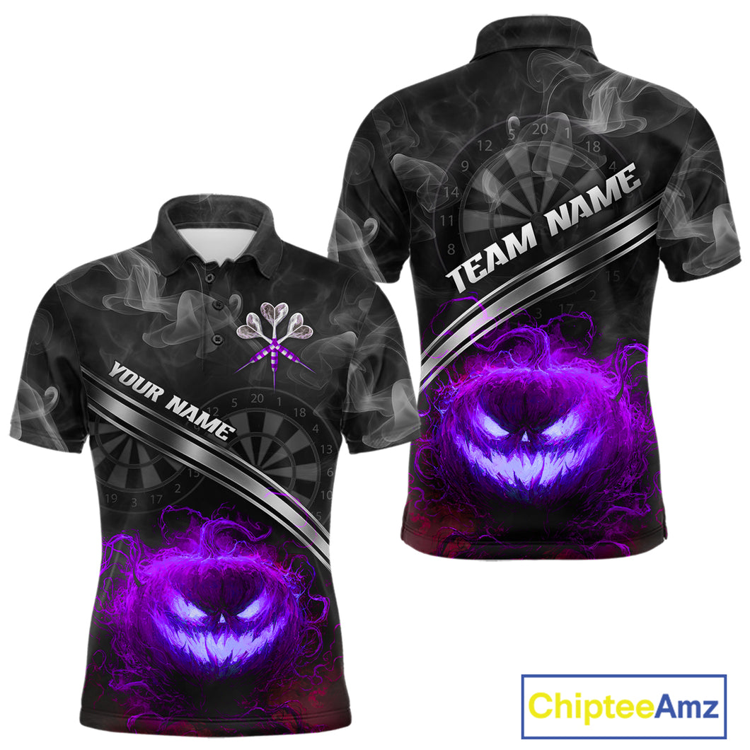 Halloween Men Darts Shirt Personalized Purple Pumpkin Dartboard, Halloween Dart Jerseys NYN1166