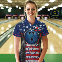 Load image into Gallery viewer, Grunge American Flag Bowling Polo &amp; 1/4 Zip Shirts For Women Custom Patriotic Team Bowling Jerseys NYN3128