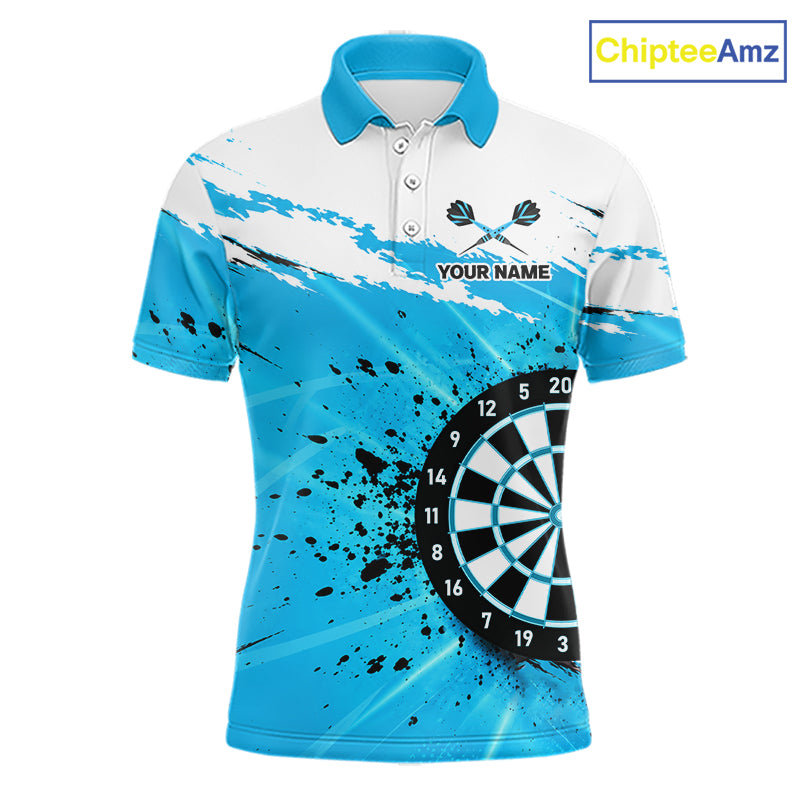 Funny Muscle Shark Darts Polo 1/4-Zip Shirt For Men Custom Blue Splatter Dartboard Darts Team Jersey NYN4954