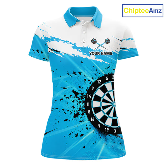Funny Muscle Shark Darts Polo 1/4-Zip Shirt For Women Custom Blue Splatter Dartboard Darts Team Jersey NYN4954