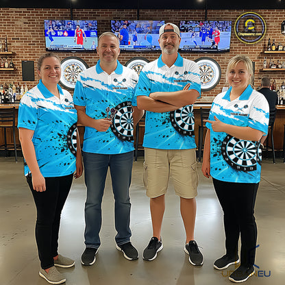 Funny Muscle Shark Darts Polo 1/4-Zip Shirt For Women Custom Blue Splatter Dartboard Darts Team Jersey NYN4954