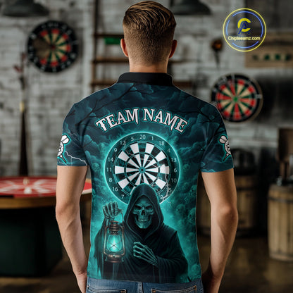 Teal Neon Grim Reaper Lightning Skull Darts League Shirt Custom Skull Men Darts Jersey NYN2036