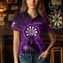 Load image into Gallery viewer, Purple Neon Grim Reaper Lightning Skull Darts League Shirt Custom Skull Women Darts Jersey NYN2038