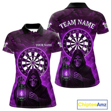 Load image into Gallery viewer, Purple Neon Grim Reaper Lightning Skull Darts League Shirt Custom Skull Women Darts Jersey NYN2038