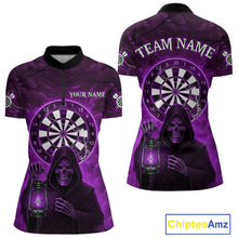 Load image into Gallery viewer, Purple Neon Grim Reaper Lightning Skull Darts League Shirt Custom Skull Women 1/4-Zip Darts Jersey NYN2038