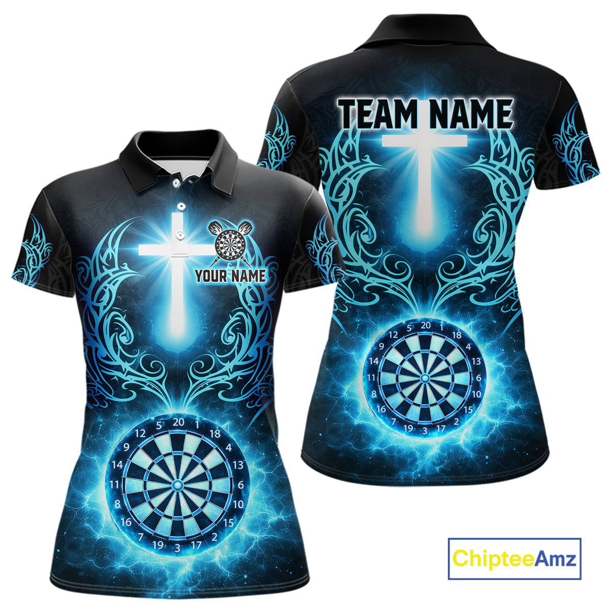 Thunder Blue Dartboard Cross Women Darts Team Shirt Personalized Tribal Dart Polo Jerseys NYN2555