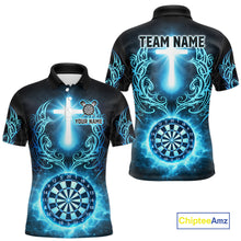 Load image into Gallery viewer, Thunder Blue Dartboard Cross Men Darts Team Shirt Personalized Tribal Dart Polo Jerseys NYN2555