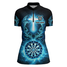Load image into Gallery viewer, Thunder Blue Dartboard Cross Women Darts Team Shirt Personalized Tribal Dart Quarter-Zip Jerseys NYN2555