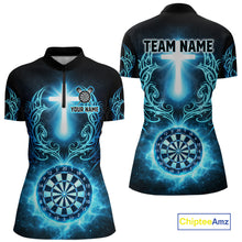 Load image into Gallery viewer, Thunder Blue Dartboard Cross Women Darts Team Shirt Personalized Tribal Dart Quarter-Zip Jerseys NYN2555
