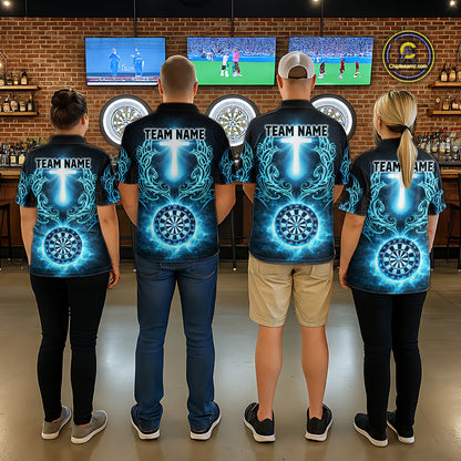 Thunder Blue Dartboard Cross Men Darts Team Shirt Personalized Tribal Dart Polo Jerseys NYN2555