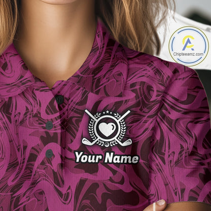 Women Golf Clothing Pink Fluid Pattern Golf Polo Shirt Custom White Golf Clubs Ball Golf Upf Shirts NYN2935