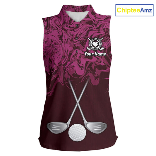 Women Golf Clothing Pink Fluid Pattern Sleeveless Golf Polo Shirt Custom White Golf Clubs Ball Golf Upf Shirts NYN2935