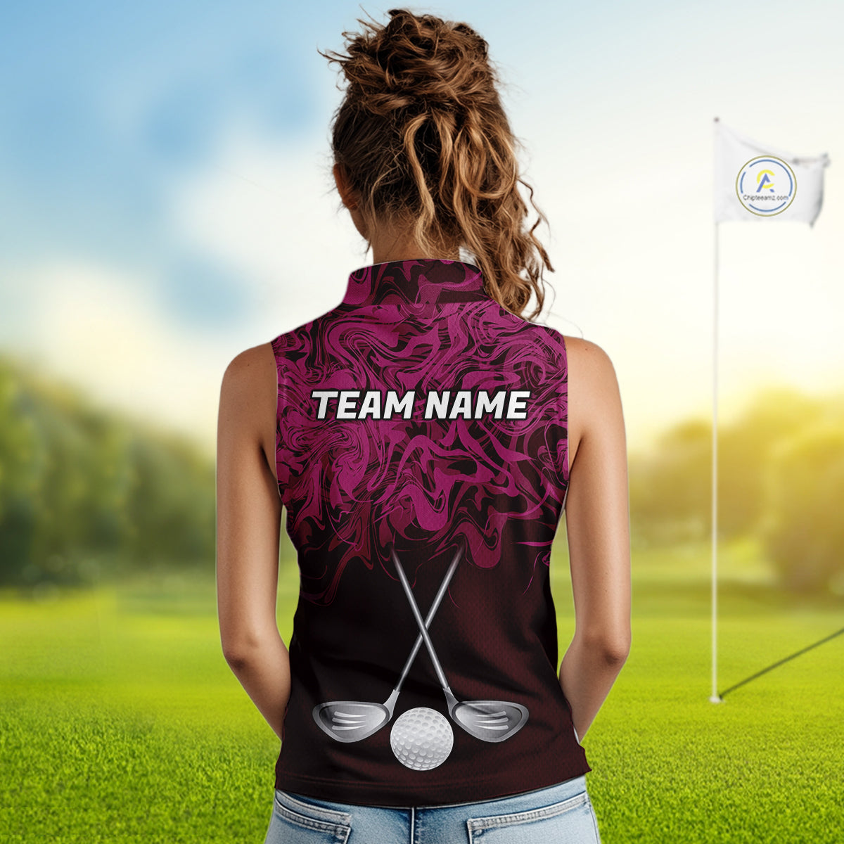 Women Golf Clothing Pink Fluid Pattern Sleeveless Golf Polo Shirt Custom White Golf Clubs Ball Golf Upf Shirts NYN2935