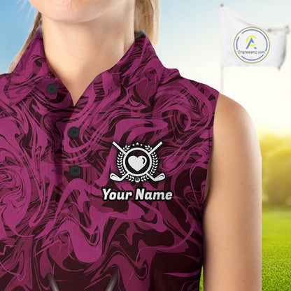 Women Golf Clothing Pink Fluid Pattern Sleeveless Golf Polo Shirt Custom White Golf Clubs Ball Golf Upf Shirts NYN2935