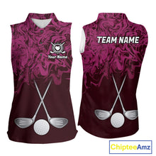 Load image into Gallery viewer, Women Golf Clothing Pink Fluid Pattern Sleeveless Golf Polo Shirt Custom White Golf Clubs Ball Golf Upf Shirts NYN2935