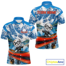 Load image into Gallery viewer, Polo shirt with mountain and canoe design, featuring 'Team Name' text on the back.