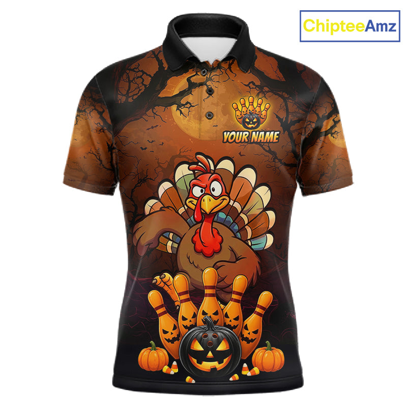 Funny Turkey Pumpkin Bowling Ball Shirt For Men Custom Bowling Turkey Halloween Bowling Team Jerseys NYN4214