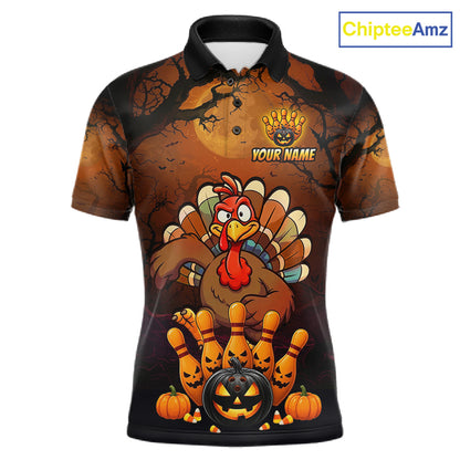 Funny Turkey Pumpkin Bowling Ball Shirt For Men Custom Bowling Turkey Halloween Bowling Team Jerseys NYN4214