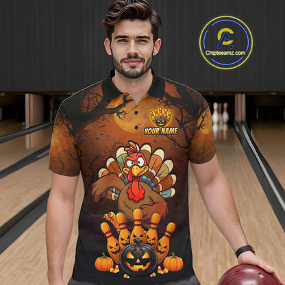 Funny Turkey Pumpkin Bowling Ball Shirt For Men Custom Bowling Turkey Halloween Bowling Team Jerseys NYN4214
