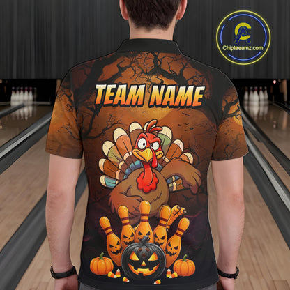 Funny Turkey Pumpkin Bowling Ball Shirt For Men Custom Bowling Turkey Halloween Bowling Team Jerseys NYN4214